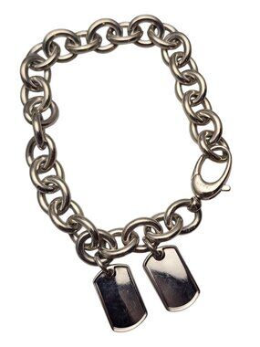 Gucci Sterling Link Bracelet with Two Dog Tags #25790